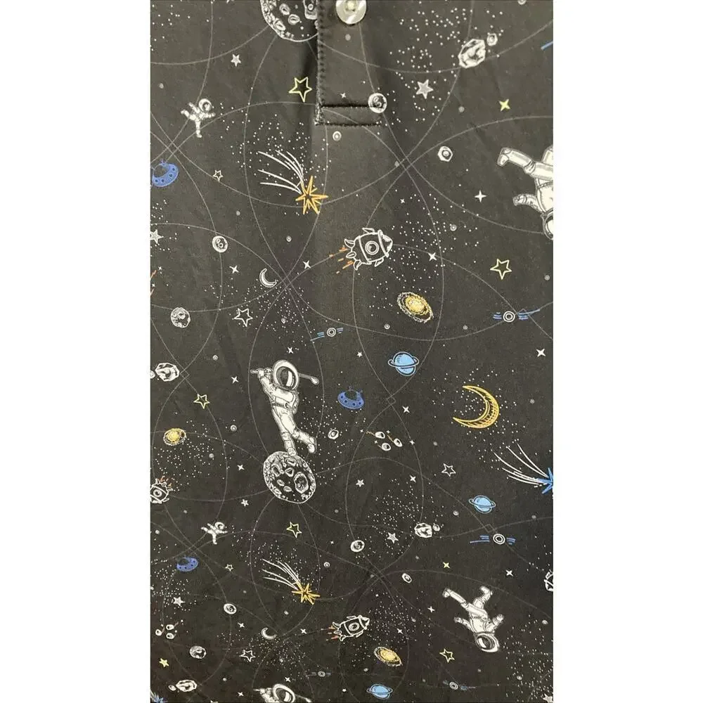 Waggle Golf Polo Shirt Mens L Black Astronaut Space Print Mission Albatross‎ - Picture 2 of 8